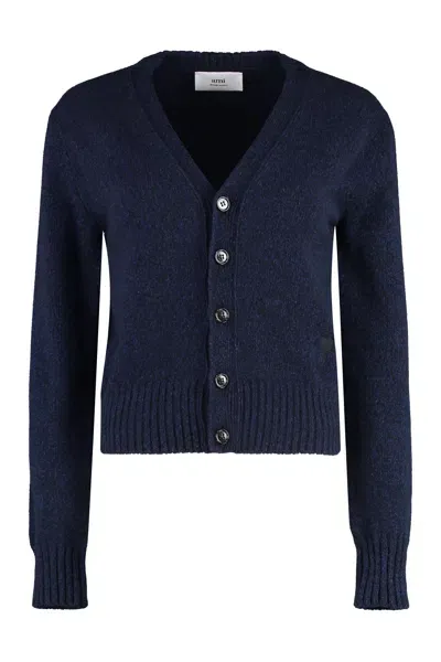 Ami Alexandre Mattiussi Navy Blue Navy Blue Ribbed Edges Cardigan