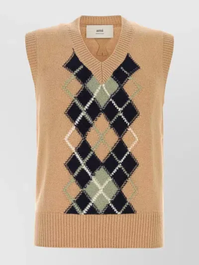 Ami Alexandre Mattiussi Argyle Sweater-xl Nd Ami Male In Brown