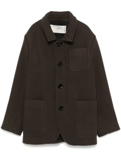 Ami Alexandre Mattiussi Wool Coat In Brown