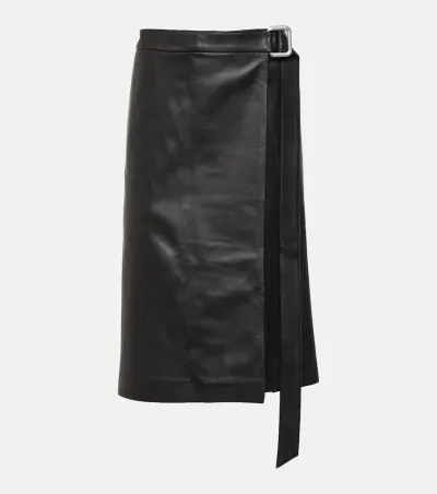 Ami Alexandre Mattiussi Wrap Leather Midi Skirt In Black