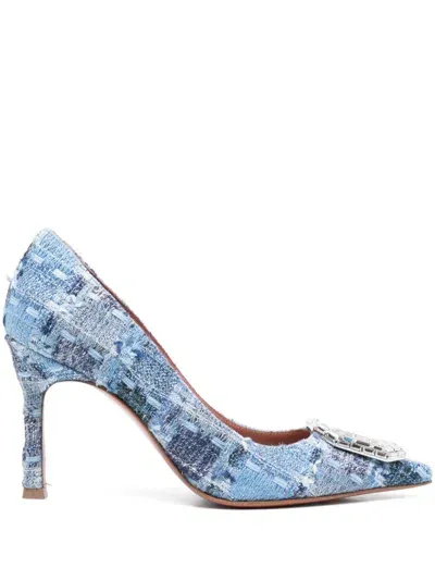 Amina Muaddi 90mm Camelia Pumps In Blue