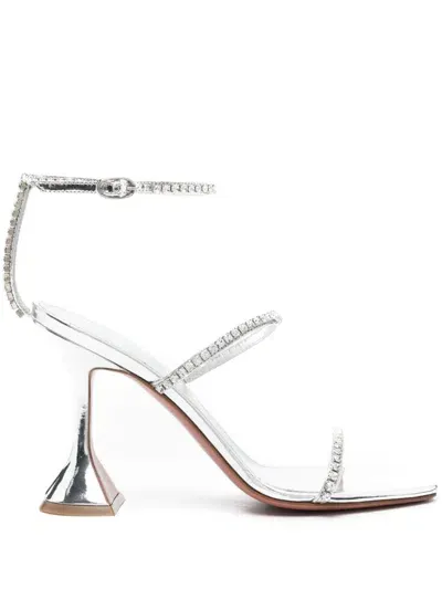 Amina Muaddi 95mm Gilda Sandals In Silver