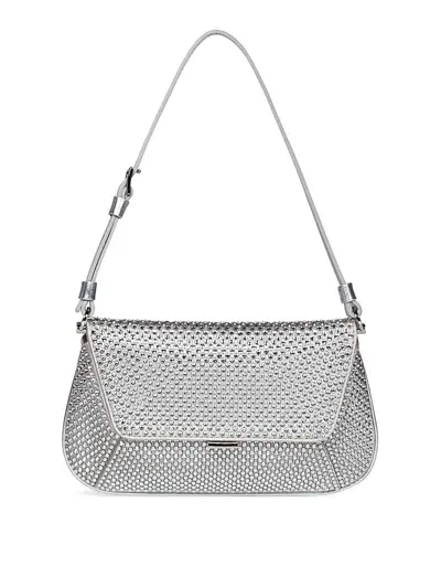 Amina Muaddi Ami Mini Crystal Silver Satin Bag In Plata