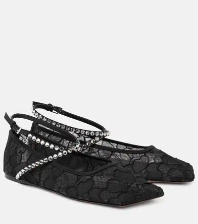 Amina Muaddi Ana Embellished Lace Ballet Flats In Black