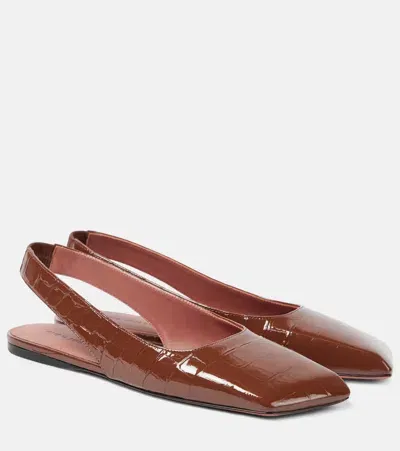 Amina Muaddi Ane Patent Leather Slingback Flats In Brown