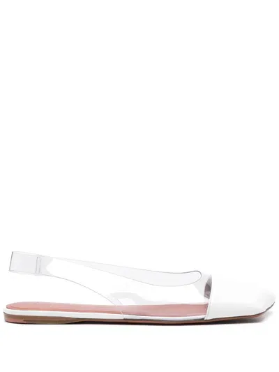 Amina Muaddi White Ane Slingback Leather Ballet Flats