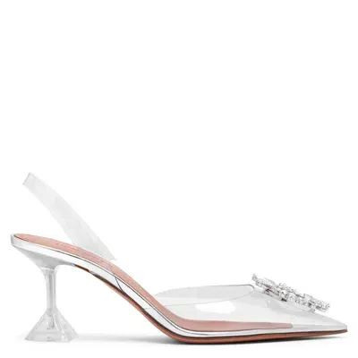 Amina Muaddi Begum Slingback Crystal-embellished Pvc Heeled Mules In Metallic