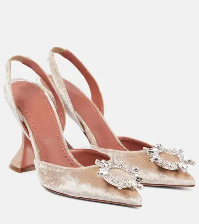 Amina Muaddi Begum 95 Embellished Velvet Slingback Pumps In Nude