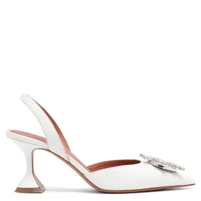 Amina Muaddi Begum Swarovski Crystal-embellished Leather Slingback Pumps In White