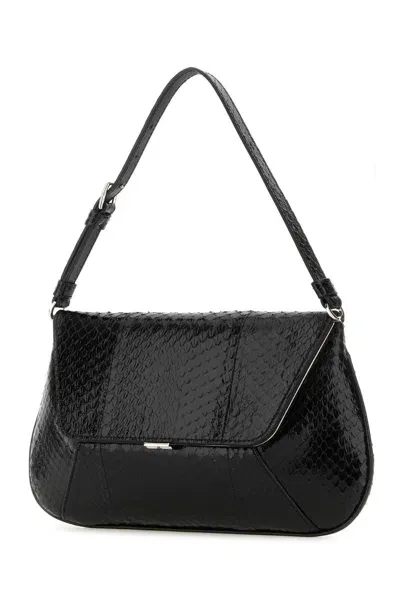 Amina Muaddi Black Leather Ami Handbag In Blasilhard