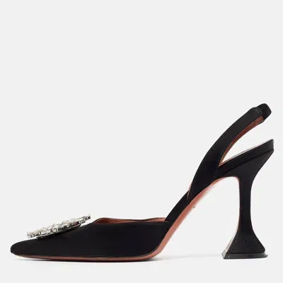 Pre-owned Amina Muaddi Black Satin Begum Pumps Size 39.5