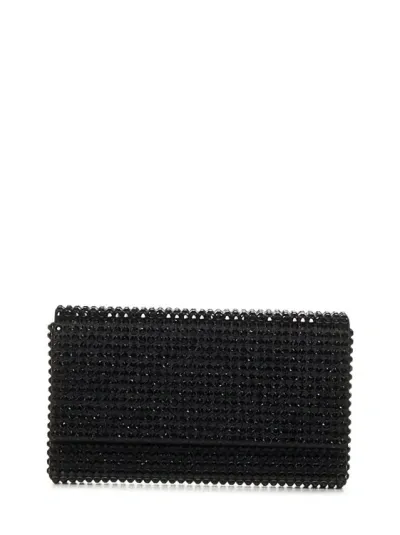 Amina Muaddi Black Silk Satin Clutch