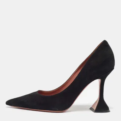 Pre-owned Amina Muaddi Black Suede Ami Pointed Toe Pumps Size 36.5