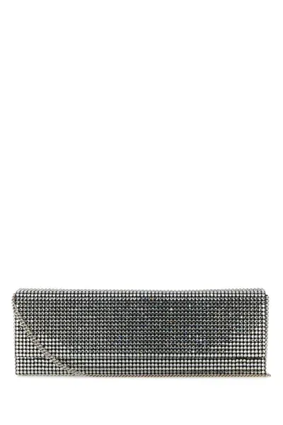 Amina Muaddi Embellished Satin Amini Paloma Clutch In Silver