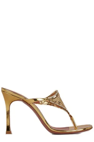 Amina Muaddi Cameron Embellished Heeled Sandals In Gold