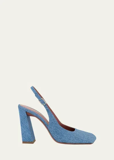 Amina Muaddi Charlotte Denim Slingback Pumps In Blue