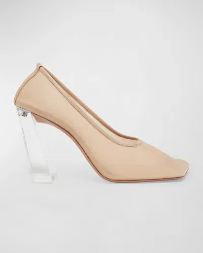 Amina Muaddi Charlotte Mesh Plexi-heel Pumps In Latte