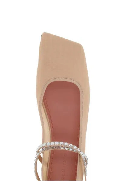 Amina Muaddi Flat Shoes In Milk+white Crystals