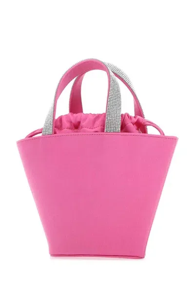 Amina Muaddi Fuchsia Satin Rih Handbag In Pinkwhite