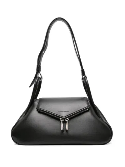 Amina Muaddi Gemini Zip Napa Leather Shoulder Bag In Black