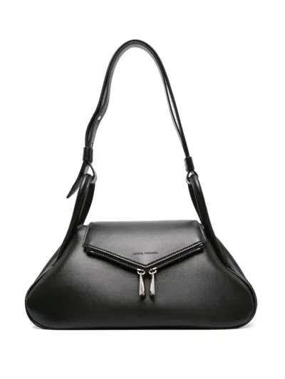 Amina Muaddi Gemini Leather Shoulder Bag In Black