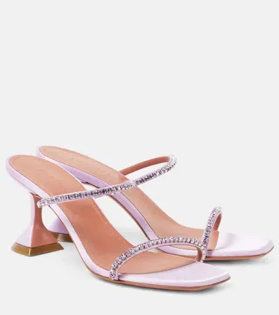 Amina Muaddi Gilda 70 Embellished Satin Sandals In Lila