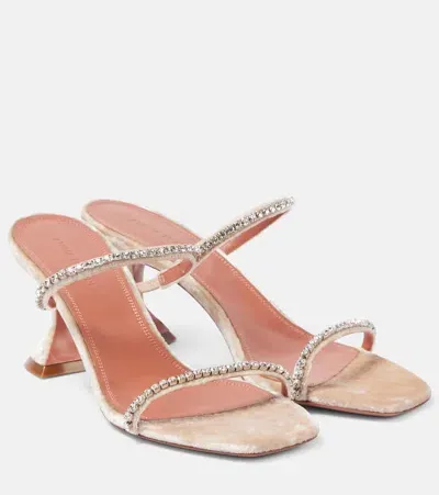 Amina Muaddi Gilda 70 Embellished Velvet Sandals In Champagne/white