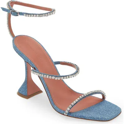 Amina Muaddi Gilda Crystal Strap Denim Sandal In Denim & White Crystal