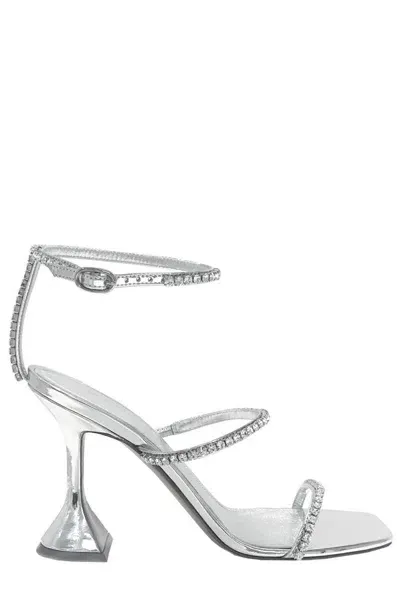 Amina Muaddi Gilda Embellished Heeled Sandals In Silver