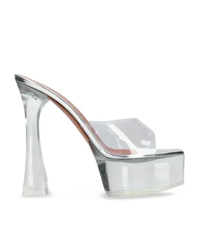 Amina Muaddi Glass Dalida Platform Mules 140 In White