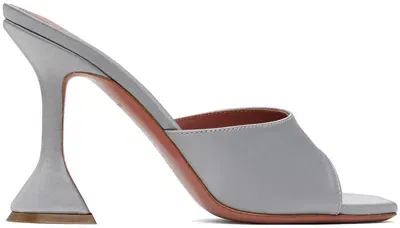 Amina Muaddi Gray Lupita Slipper Heeled Sandals In Steel