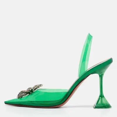 Pre-owned Amina Muaddi Green Pvc Begum Slingback Pumps Size 38