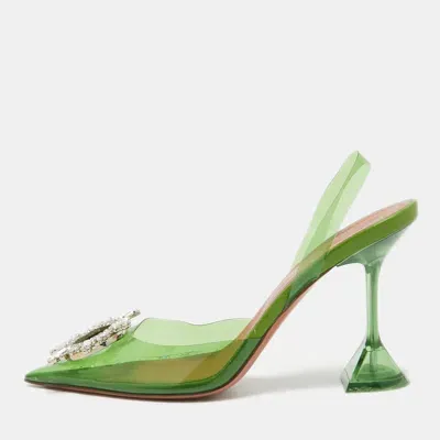 Pre-owned Amina Muaddi Green Pvc Begum Slingback Sandals Size 38.5