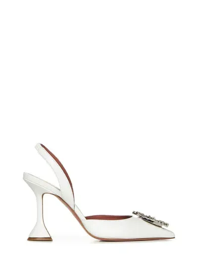 Amina Muaddi 95mm Begum Satin Slingbacks In Weiss