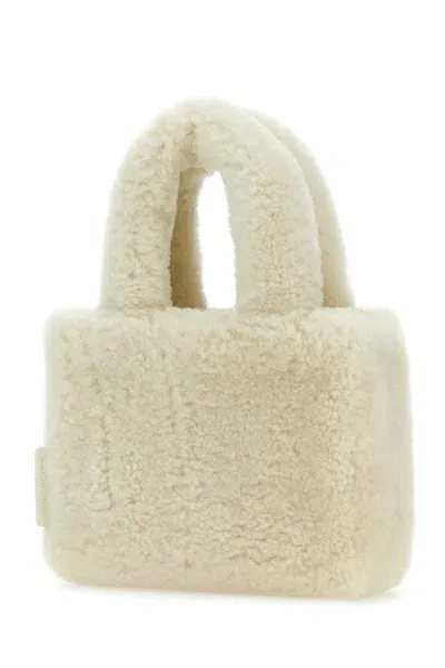 Amina Muaddi Ivory Shearling Amini Giuly Handbag In Alsilhar