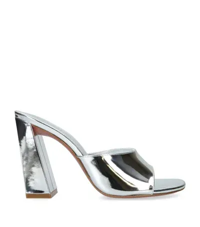 Amina Muaddi Leather Brigitte Mules 95 In Silver