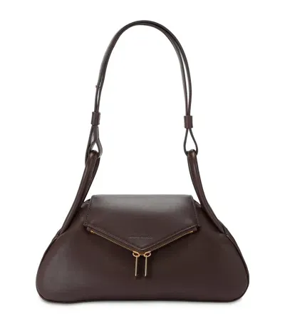 Amina Muaddi Leather Gemini Shoulder Bag In Brown