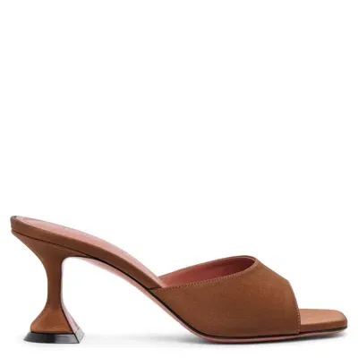 Amina Muaddi Lupita 70 Brown Satin Mules