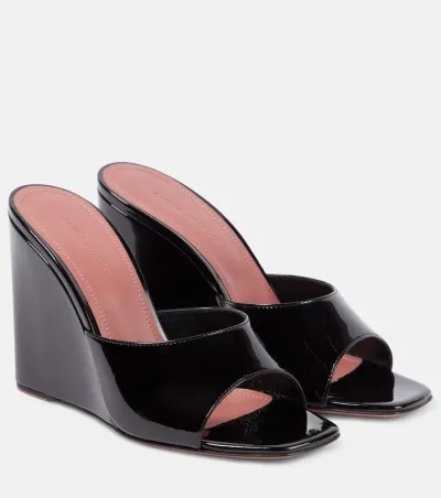 Amina Muaddi Lupita Patent Leather Wedge Mules In Black