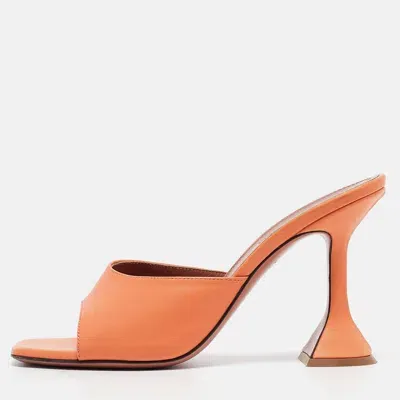 Pre-owned Amina Muaddi Orange Leather Lupita Slide Sandals Size 37