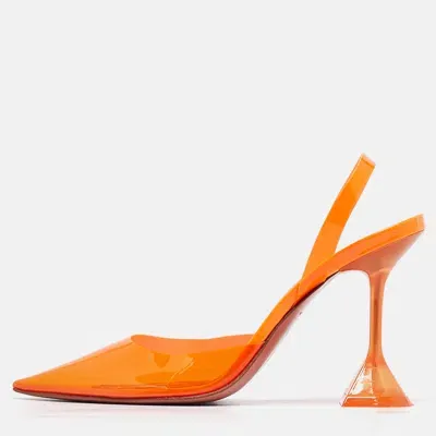 Pre-owned Amina Muaddi Orange Pvc Holli Glass Pumps Size 36.5