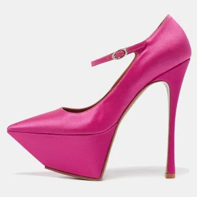 Pre-owned Amina Muaddi Pink Satin Yigit Platform Pumps Size 37.5