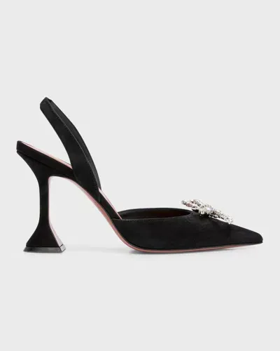 Amina Muaddi Rosie Crystal Bow Slingback Suede Pumps In Black