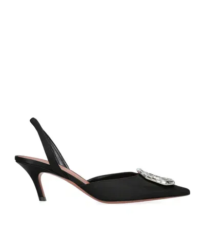 Amina Muaddi Satin Camelia Slingback Mules 60 In Black