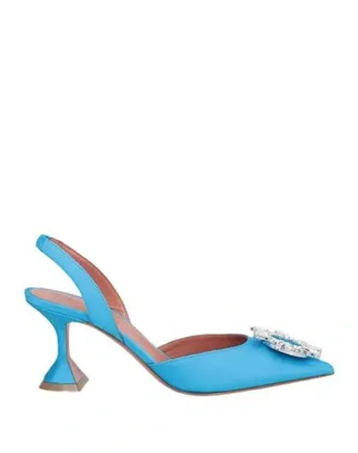 Amina Muaddi Womens Pale Blue Begum Crystal-embellished Slingback Satin Heels