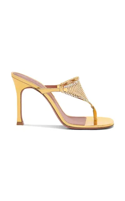 Amina Muaddi Xenia Crystal Metallic Leather Sandals In Gold