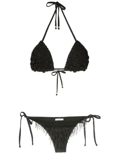 Amir Slama Beaded Embroidery Bikini Set In Black