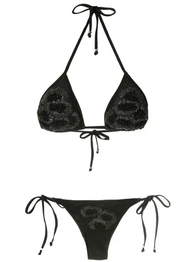 Amir Slama Beaded Embroidery Bikini Set In Black