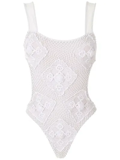 Amir Slama Beading Cut-out One-piece In White