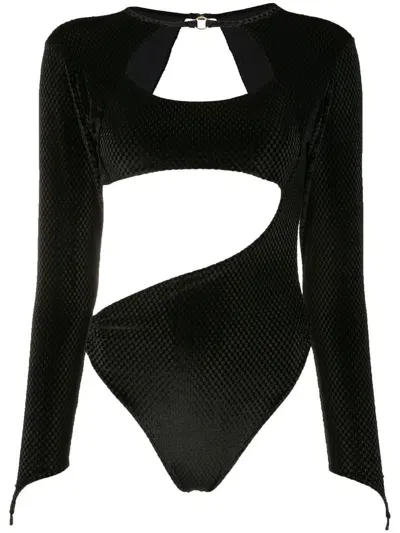 Amir Slama Cutout Velvet-effect Bodysuit In Black